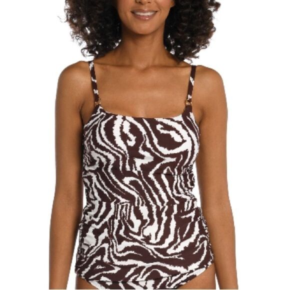 LA BLANCA Women's Fierce Lines Side-Shirred Tankini Top swimming suit top size 4 - Picture 8 of 9